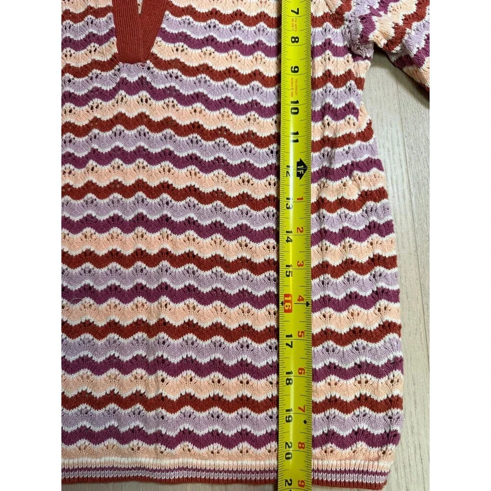 Marine Layer Knit Polo Striped Cotton Retro 70s Preppy Crochet Coastal Grandma S